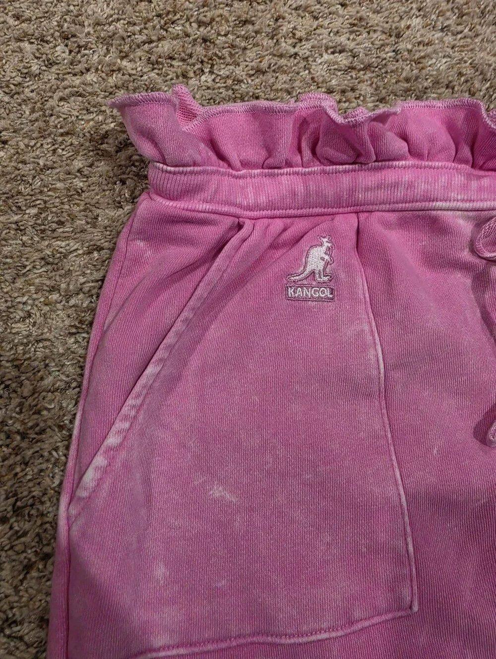 Kangol Pink Acid Wash Paperbag Ruffle Waist Joggers Sweatpants Y2K Style Med